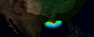 Hypoxic zones are areas in the ocean of such low oxygen concentration that animal life suffocates and dies, and as a result are sometimes called “dead zones.” One of the largest dead zones forms in the Gulf of Mexico. Credit: NOAA