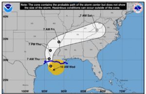 Tropical Storm Cindy cut north across the Gulf Coast at the Louisiana-Texas border on June 21 and 22. Researchers say it helped mix upper level water containing more oxygen with hypoxic water at the Gulf floor near Houston and just off Terrebonne Bay.